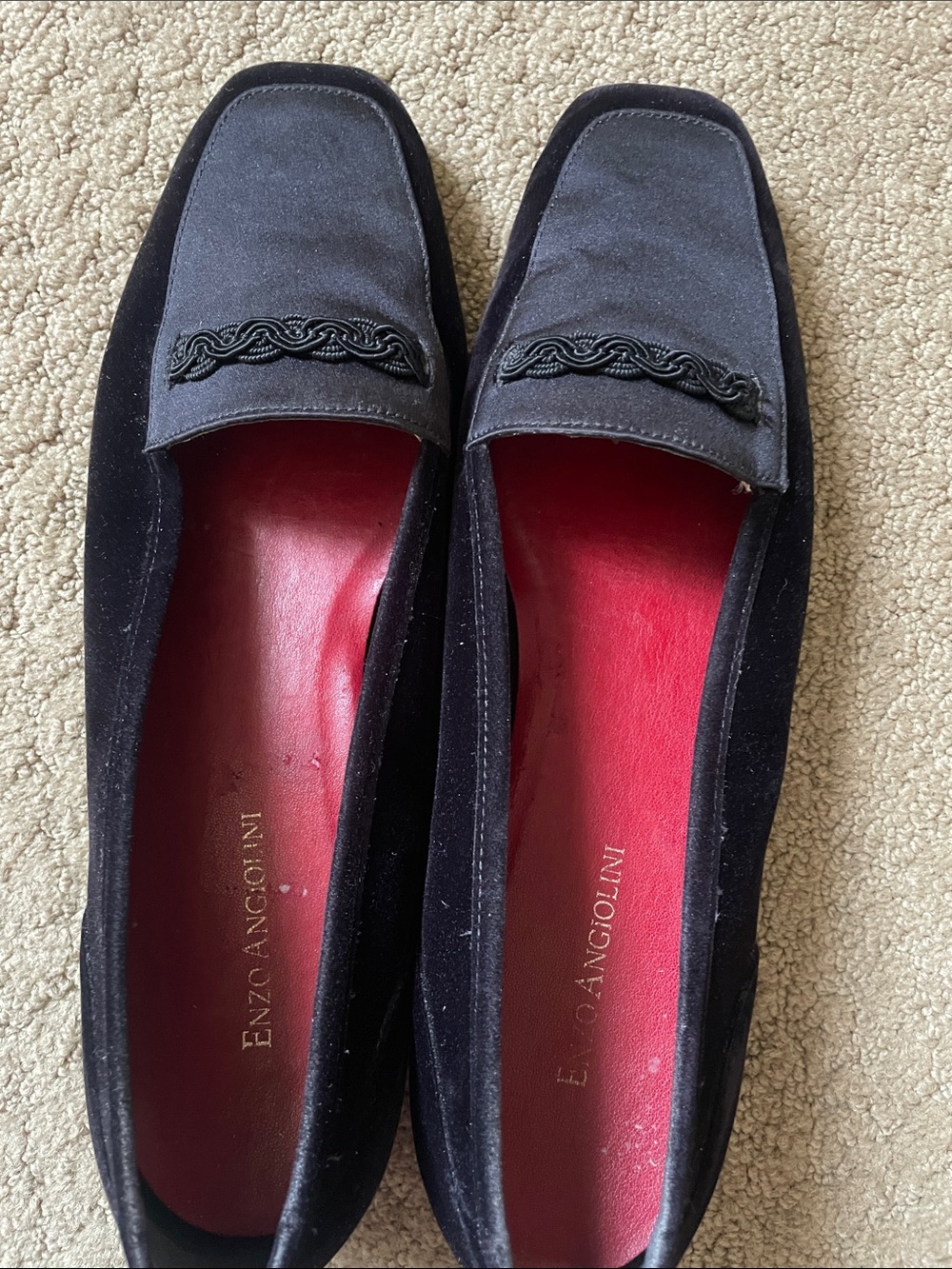 Enzo Angiolini Black Velvet/ Satin Flats Braided Trim Made In Italy